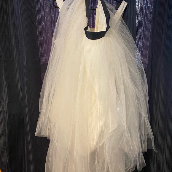 Linen-Tooling Dress,Two pieces-Off White/Blk waist - Picture 5 of 7